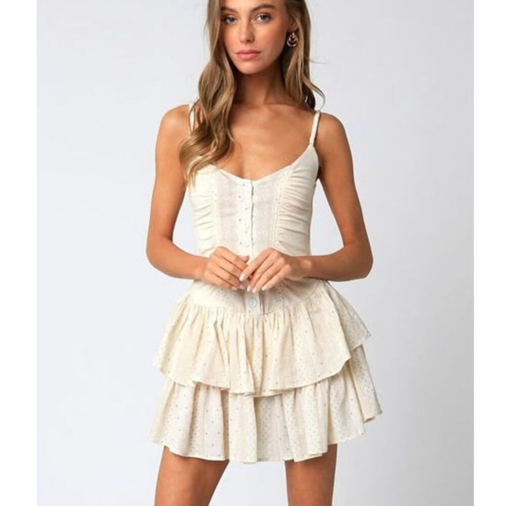 Stella Dallas Ruffled Tiered Mini Dress Beige Size Medium